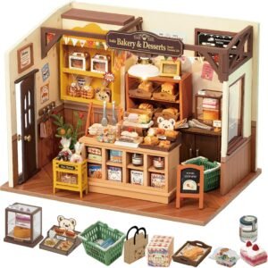 Rolife DIY Miniature Dollhouse Kit, Build Becka's Bakery Diorama House Building Set with LED Room Hobby Craft for Aduls Uniue Gifts for Teens